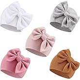AQOKKA Newborn Baby Girl Hats with Bow Cotton Toddler Infant Beanie Cap Newborn Hospital Hats for Baby Girl Kid 0-24 Months