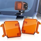 2PCS Pod Light Covers Amber 3 Inch LED Light Bar Cover Amber LED Pods 3x3 Square Work Lights Cube Covers Ditch Pods PC Lens Cover