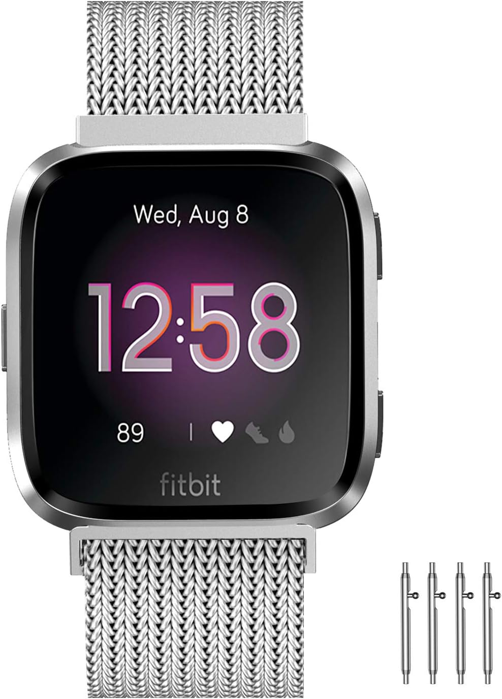 Meikeio Bands Compatible with Fitbit Versa 2/1/Lite, Stainless Steel Metal Mesh Band, Wristbands Replacement Strap Sport Loop
