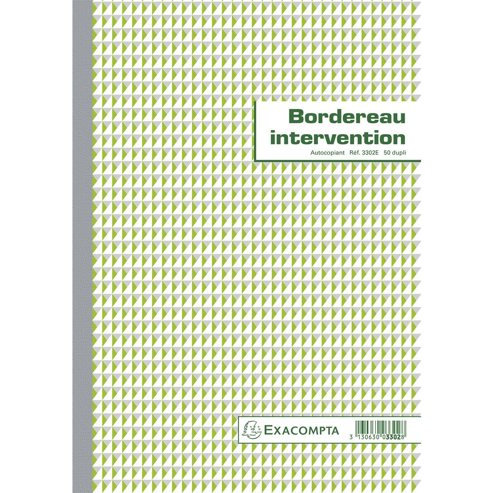 Exacompta - Ref. 3302AE - 1 Manifold BORDEREAU INTERVENTION - 50 numbered carbonless sheets in 2 copies (1 original + 1 copy) - A4 format - FSC certified - made in France