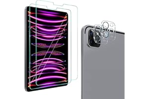 QHOHQ [2+2 Pack] Tempered Glass Screen Protector for iPad Pro 12.9 2022/2021/2020 (6th/5th/4th Generation) with Camera Lens Protector, Ultra HD, Anti-Scratch, Designed for Face ID＆Apple Pencil