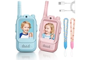 YUSSBCU Video Walkie Talkies for Kids, Handheld 2 Pack Rechargeable Video Intercom Kids Walkies Talkies, Indoor Outdoor Toys for Family Games, Outside, Camping, Hiking for Boys Girls Ages 3-12 (Blue/Pink)