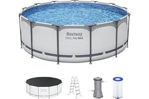 Bestway Steel Pro MAX 13' x 48" Above Ground Pool, Round Metal Frame Outdoor Swimming Pool Set with Filter Pump, Ladder, and 