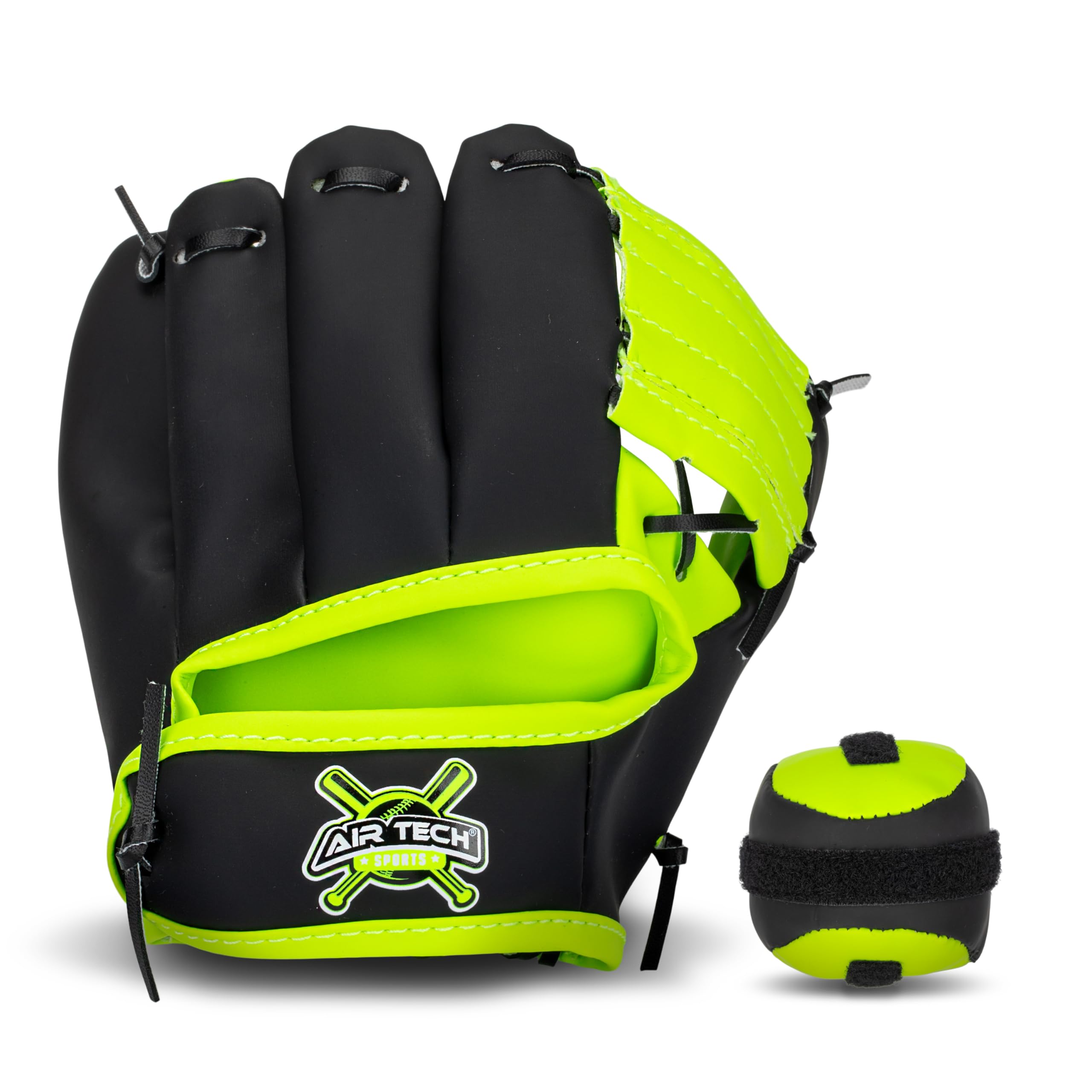 Franklin Sports Kids Toy Baseball Glove + Ball Set - Stiktek Baseball + Teeball Glove for Boys + Girls - Self-Stick Mitt + Ball Included - Youth Toy for Ages 3+ - 8" Inch - Black + Yellow