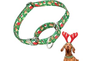 ONEFOJOJO Christmas Martingale Collar with Snowflakes Bells Hats, Adjustable Classic Nylon Collar for Boy Girl Dogs, No Slip Dog Training Collar, Great for Dogs (M)
