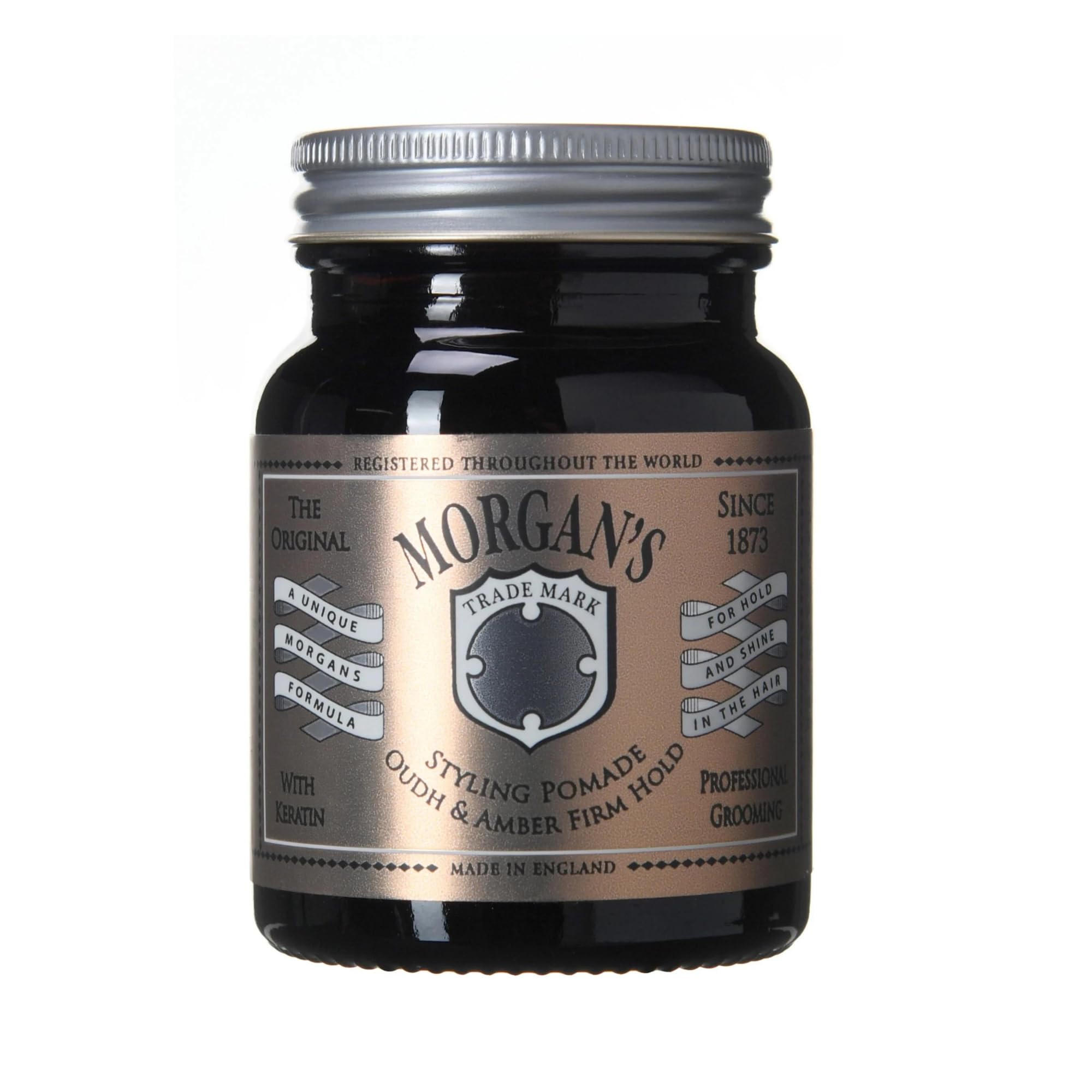 Morgan's Pomade Hair Styling Pomade for Men, Medium Shine and Strong Hold for All Hair Types, Enriched with Keratin, Oudh and Amber Fragrance 100g