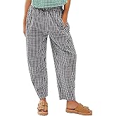 PEHMEA Cotton Gingham Boxer Pants for Women Casual Plaid Harem Trousers Y2K Beach Lounge Bottoms with Pockets