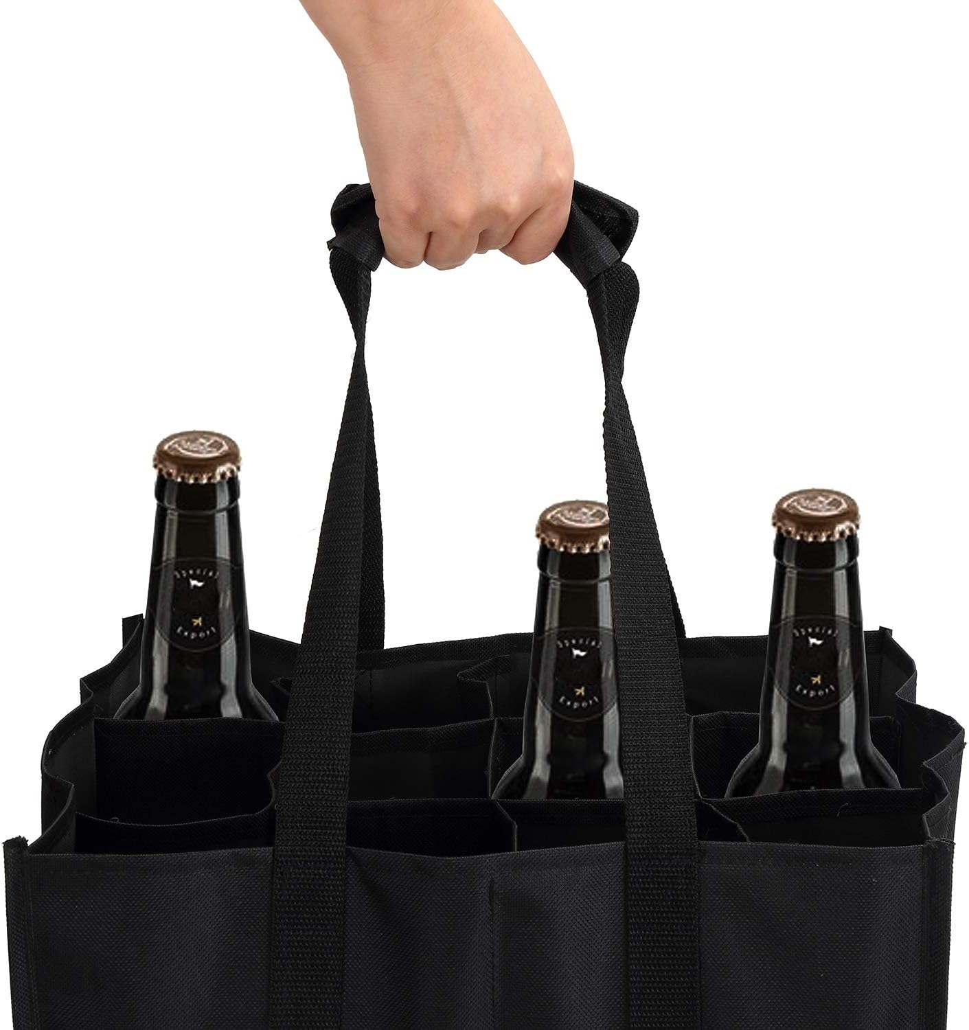 Tebery 2 Set of 12 Bottle Bags, Bottle Bag for 12 x 1.5 Litre Bottles, Carry Bag with Dividers, 34 x 26.5 x 27.5 cm, Black - Image 5