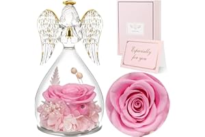 Sunia Preserved Flower Rose Gift for Women - Mother's Day Birthday Gifts for Mom Wife Grandma, Glass Angel Figurines Forever 