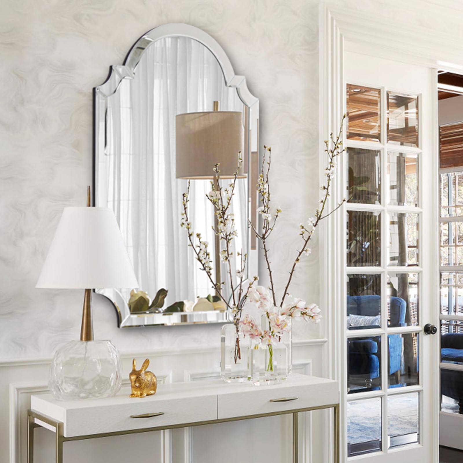 Photo 1 of Chende Arched Mirror for Living Room, 5 ft Bathroom Wall Mirror with Glass Beveled Edge, Modern Wall Decorative Mirror for Elegant Dining Room, Entryway, Bedroom