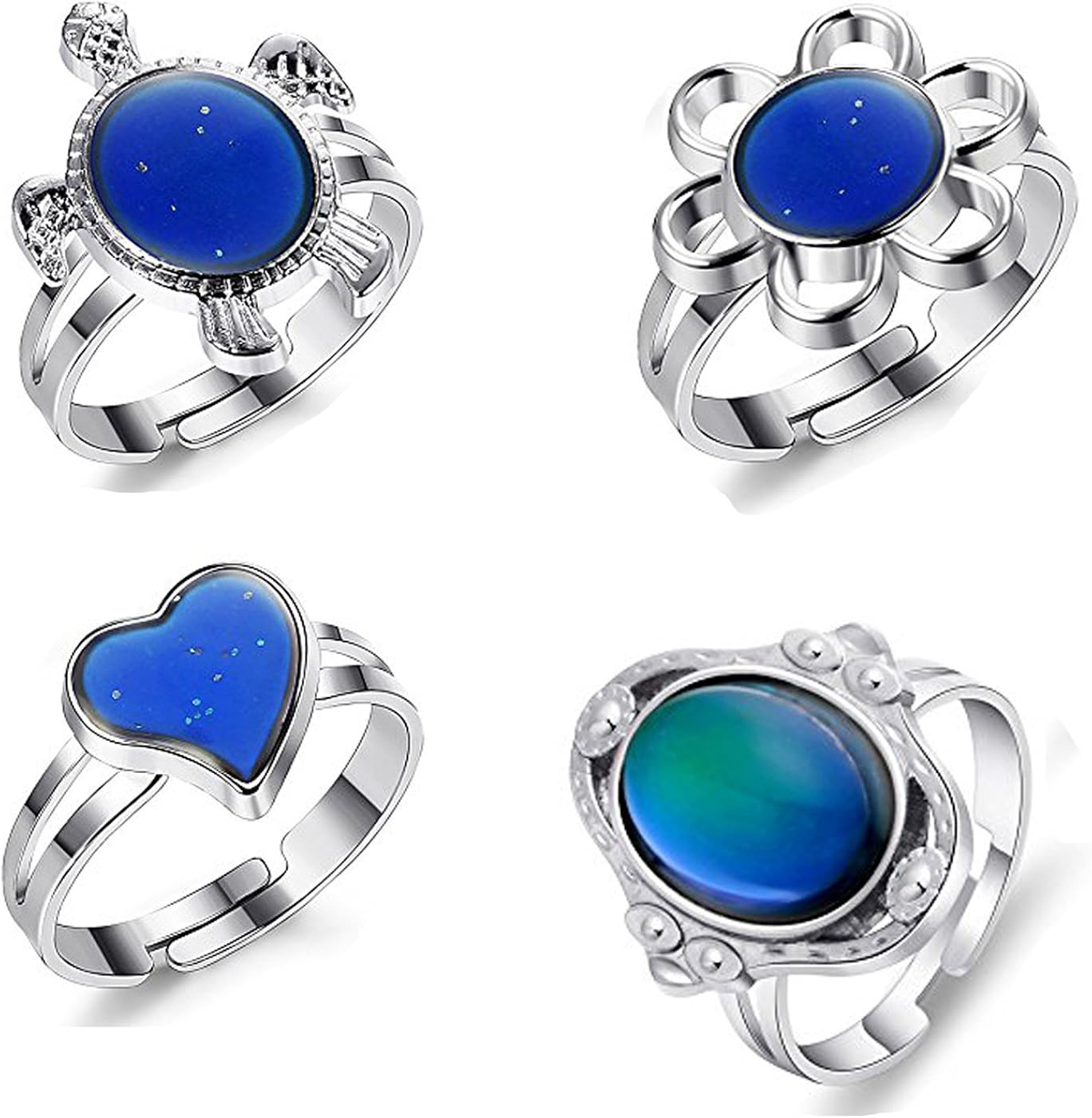 4PCS Color Changing Mood Ring Turtle/Oval/Heart Mood Ring