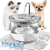 PAWPAWSEN Glass Cat Water Fountain 70oz Dishwasher Safe Pet &amp; Dog Fountain | Automatic 2.1L drinking water dispenser,Easy to Clean Glass Bowl,Ultra Quiet Pump,3-Stage Filtration for indoor Cats &amp; Dogs