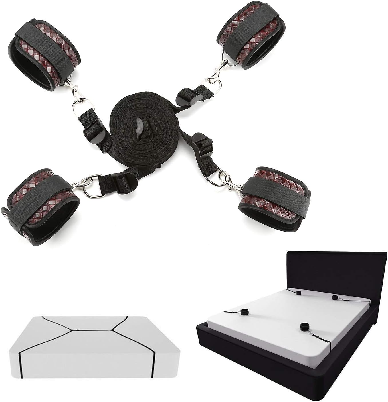 exreizst 3 in 1 Black Spreader Bar with 4 Brown Leather Straps