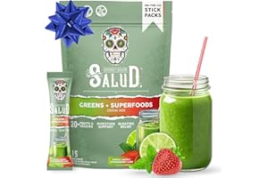 TASTE SALUD Salud 2-in-1 Greens Powder + Superfood Drink Mix Packets, 20+ Fruits and Veggies, Probiotics, Prebiotics, Supports Digestive Health, Bloating Relief, Vegan, Strawberry Lime (15 Servings)