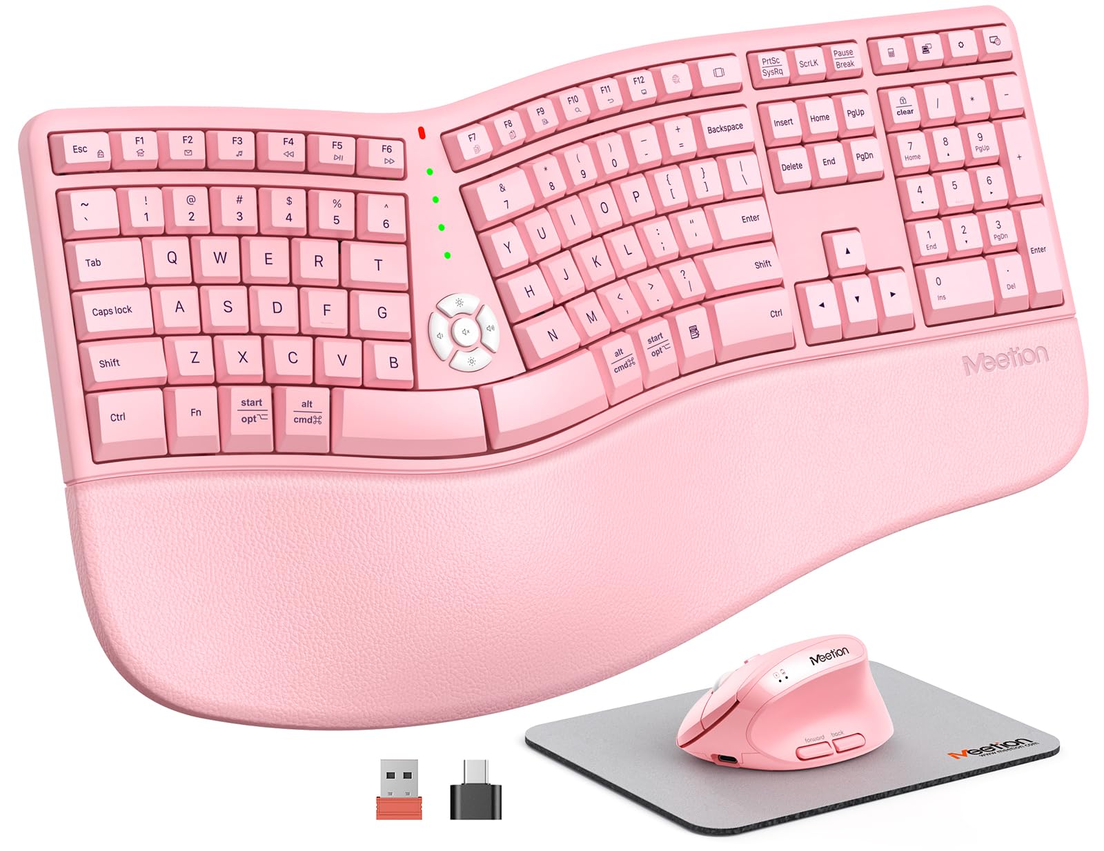 Photo 1 of MEETION Ergonomic Keyboard and Mouse Combo, 2.4G Cordless Split Keyboard with Cushioned Palm Rest, Vertical Wireless Mouse, Natural Typing Full Size Keyboard, for Windows/Mac Pink