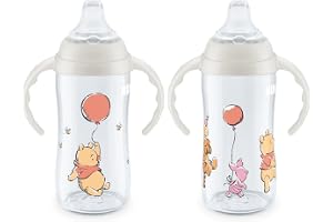 NUK Learner Cup, 10 Oz, Pack of 2, Pooh Bear – Soft Spout, Easy-Grip Handles, BPA Free, Spill Proof Transition Sippy Cup