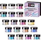 LET'S RESIN Mica Powder, 18 Jar Chameleon Mica Powder, Color Shift Powder for Epoxy Resin/Tumbler, Chrome Powder Pigment for Nails Art, Painting,Soap Making, Candle Making