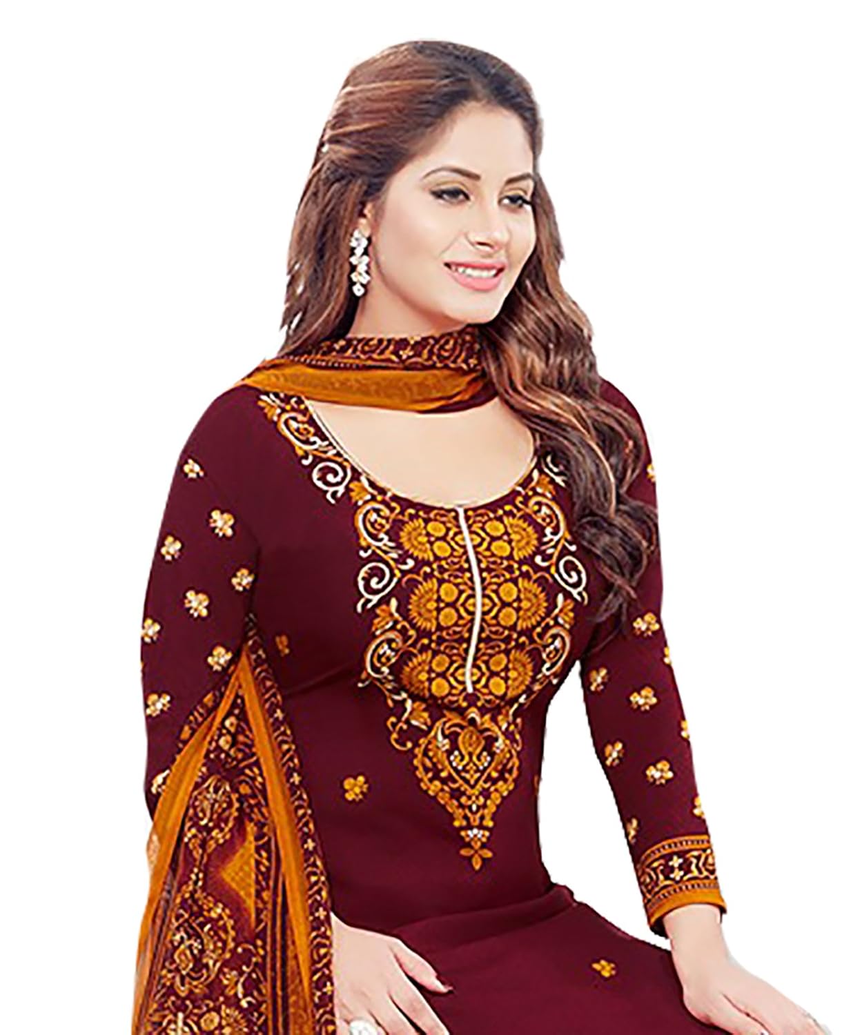 ishin women's synthetic unstitched salwar suit(darvr2155r_brown_free size)