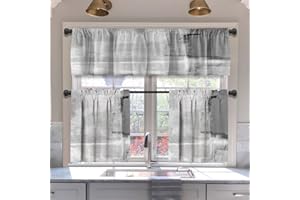 MCALK Grey Abstract Blackout Kitchen Curtains Tiers and Valances Set 3 Piece for Windows Modern Art Kitchen Window Curtains Set,Contemporary Trendy Valances for Living Room(36" Tiers Set)