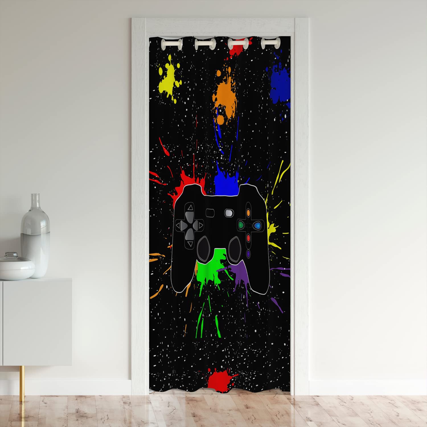 Loussiesd Gaming Doorway Curtain Privacy Game Door Cover Curtain Game Decor Privacy Heat Blocking Blackout Door Curtain Tie Dye Darkening Blackout Curtains for Bedroom86x203cm 1 Panel