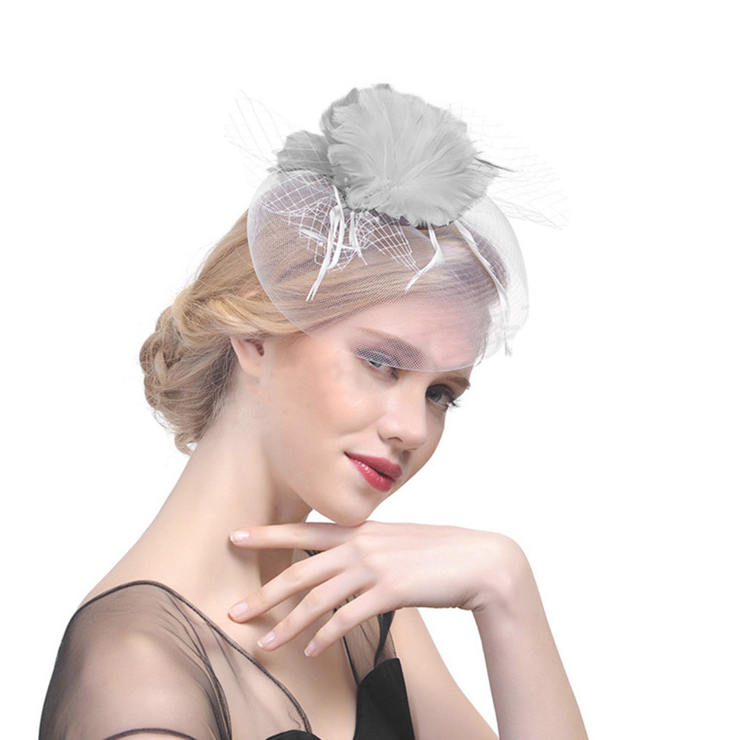 Buy Ruixia Women Elegant Wedding Hat Flower Feather Mesh Net Veil