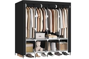 LOKEME Portable Closet，19mm Diameter Portable Closets for Hanging Clothes，Black Closet with 4 Hanging Rods and 8 Storage Shelves，Non-Woven Fabric，Easy to Assembly，67.9x18.4x70.8 Inches