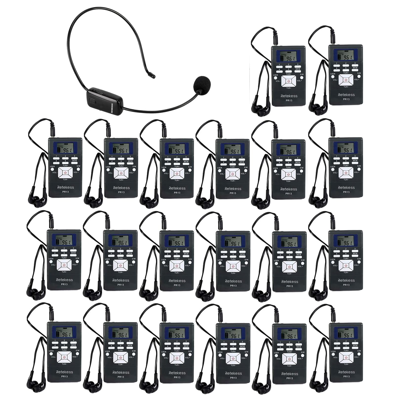 Photo 1 of Retekess TR503 Tour Tuide Speaker and Headset, Whisper Audio System, with 20 PR13 FM Radio Receiver, Assistive Listening Devices for Church, Training, School (1 Transmitter 20 Receivers)