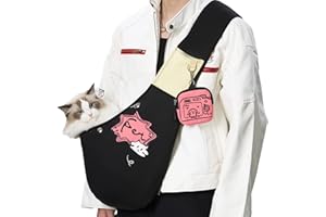 FOREVER CARING TOGETHER Dog Sling Carrier for Small Dogs & Cats (3-12 lbs) -Dual Lock Security Escape-Proof, Puppy Carrier with Adjustable Padded Strap & Free Detachable Wallet for Travel (Black)