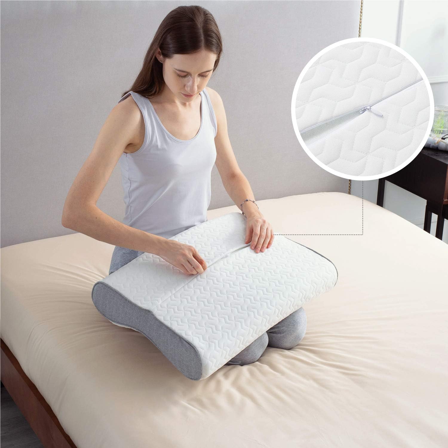 Bedsure Memory Foam Contour Pillow, Ergonomic Orthopedic Neck Support Firm Pillow, Cervical Pillow for Neck Pain, for Sleeping, Washable Pillowcase Included - Standard Size: Home & Kitchen