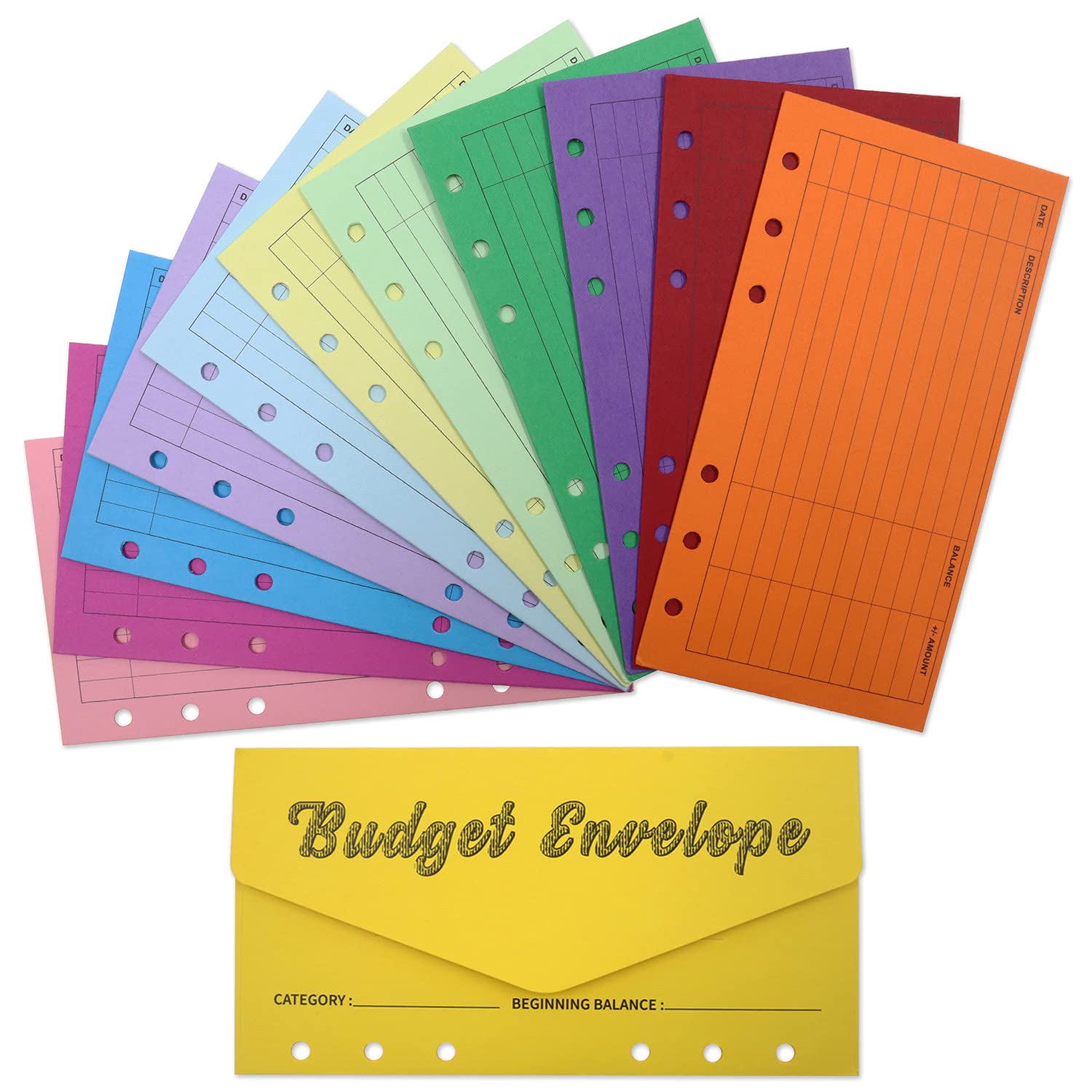 Roucerlin 12 Color Budget Envelopes with Punch Hole, Thicker Cash Envelope System for Money Saving, Expense Tracker Budget Sheets, Savings Money Organizer Envelopes, 16.4 X 8.7cm