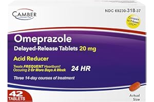 CAMBER PHARMACEUTICALS, INC Camber Omeprazole 20mg Delayed-Release Tablets, Heartburn and Acid Reducer Reflux Medicine (42 Count)