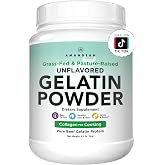 AMANDEAN Premium Gelatin Powder XL. Grass-Fed Beef Collagen Protein Supplement. Unflavored. Healthy Skin, Hair, Nails, &amp; Gut. Paleo Friendly Cooking and Baking. 18 Amino Acids. Non-GMO.