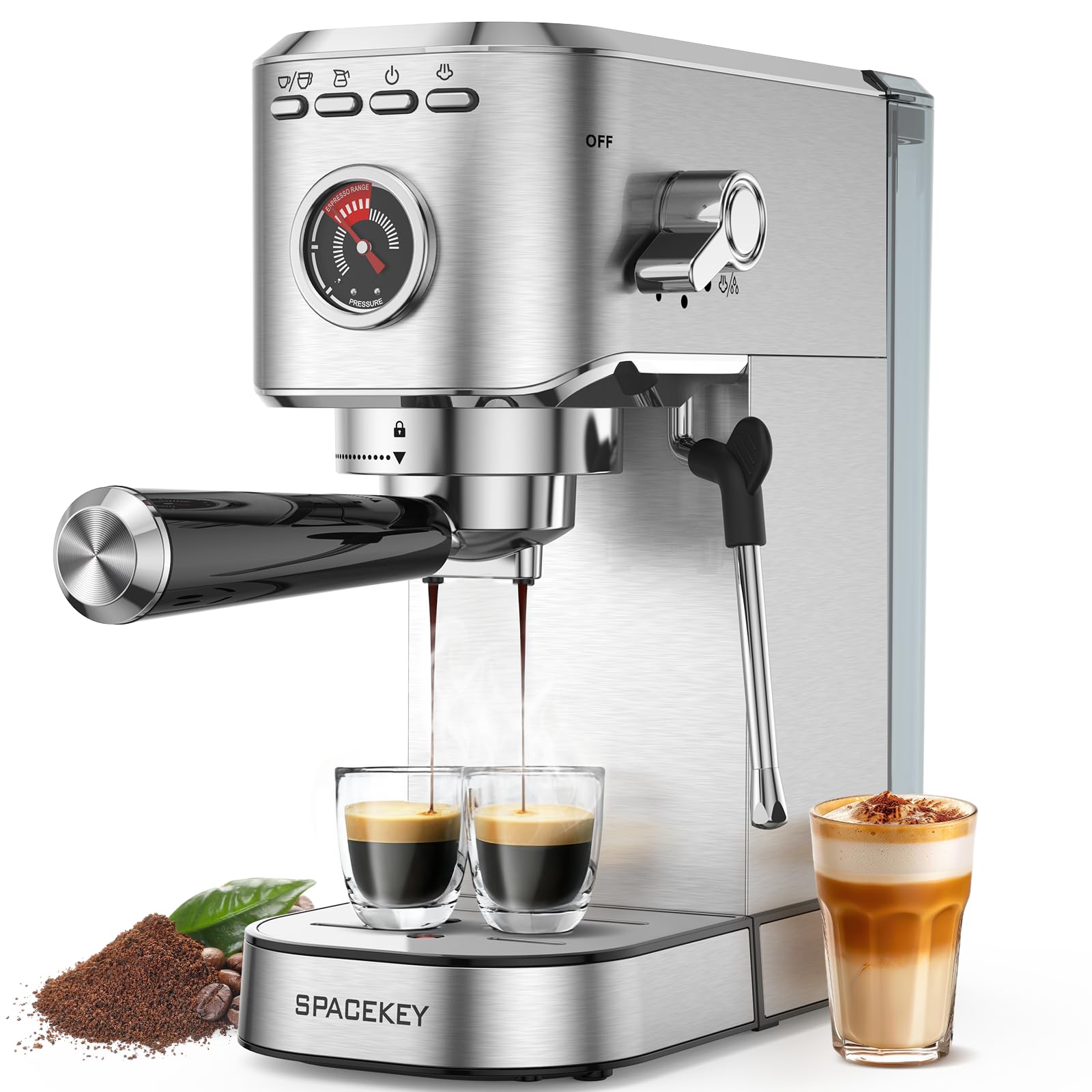 Photo 1 of Spacekey Espresso Machine 20 Bar, 1350W Expresso Coffee Machines with Milk Frother, Compact Stainless Steel Espresso Maker with 39oz Removable Water Tank for Cappuccino, Latte, Americano, Silver