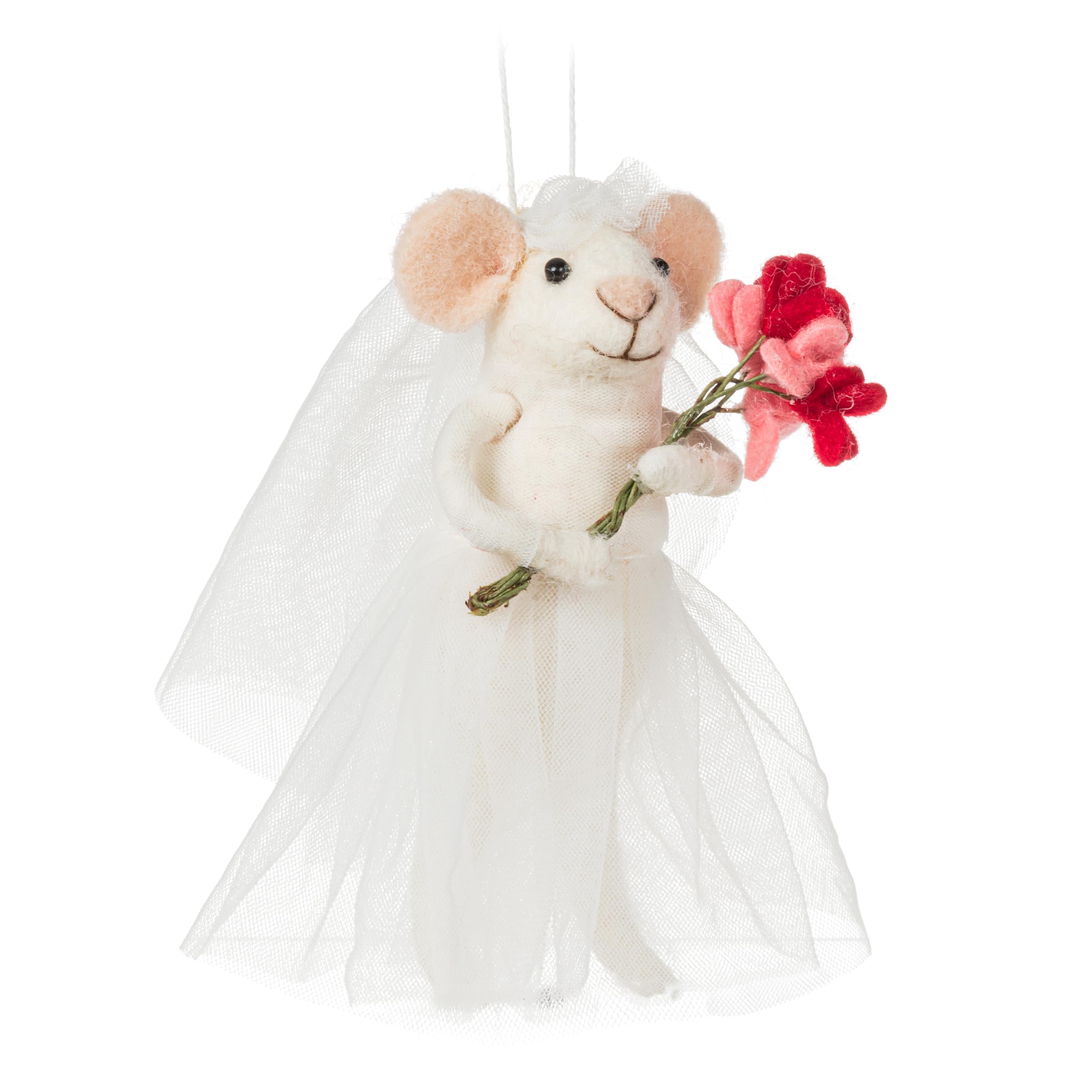 Photo 1 of Abbott Collection Bride Mouse Ornament with Bouquet, 5-Inch, White