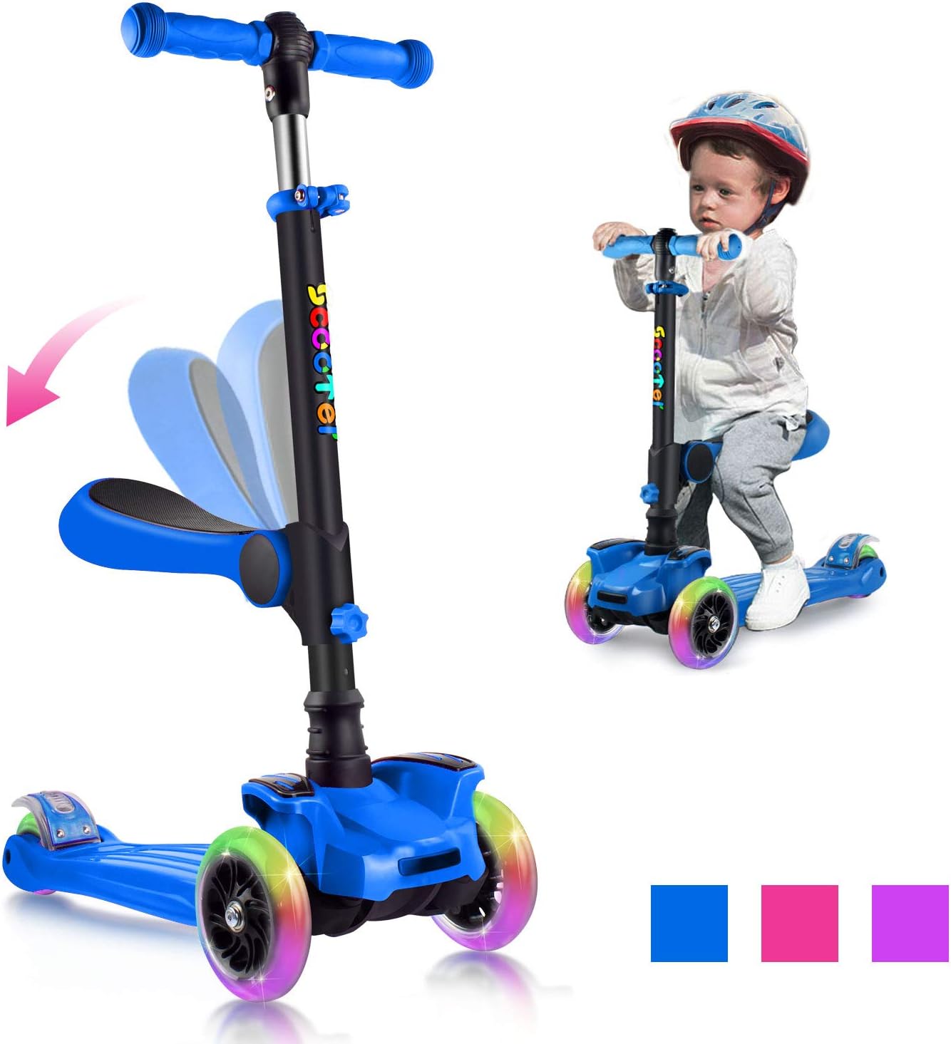 OUTON Scooter for Kids 3 Wheel Kick Scooter for Toddler Girls & Boys, Lean to Steer, 4 Adjustable Height, Light Up Wheels for Children Ages 2-14