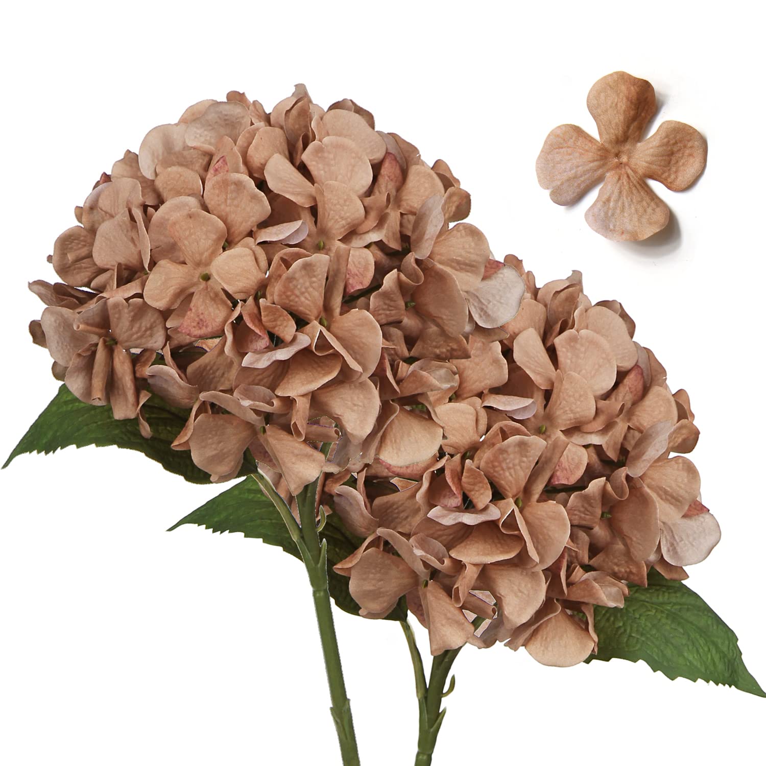 Hollyone 2 pcs Brown Hydrangea Artificial Flowers with 16.9'' Long Stem, Fake Flowers Dried Flowers, Artificial Hydrangea Plants for Kitchen, Home Decor, Party, Wedding Decorations — image 1