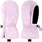 Hpegny Kids Waterproof Winter Snow Gloves Mittens for Toddlers - Zippered Ski Mittens for Baby Boys and Girls