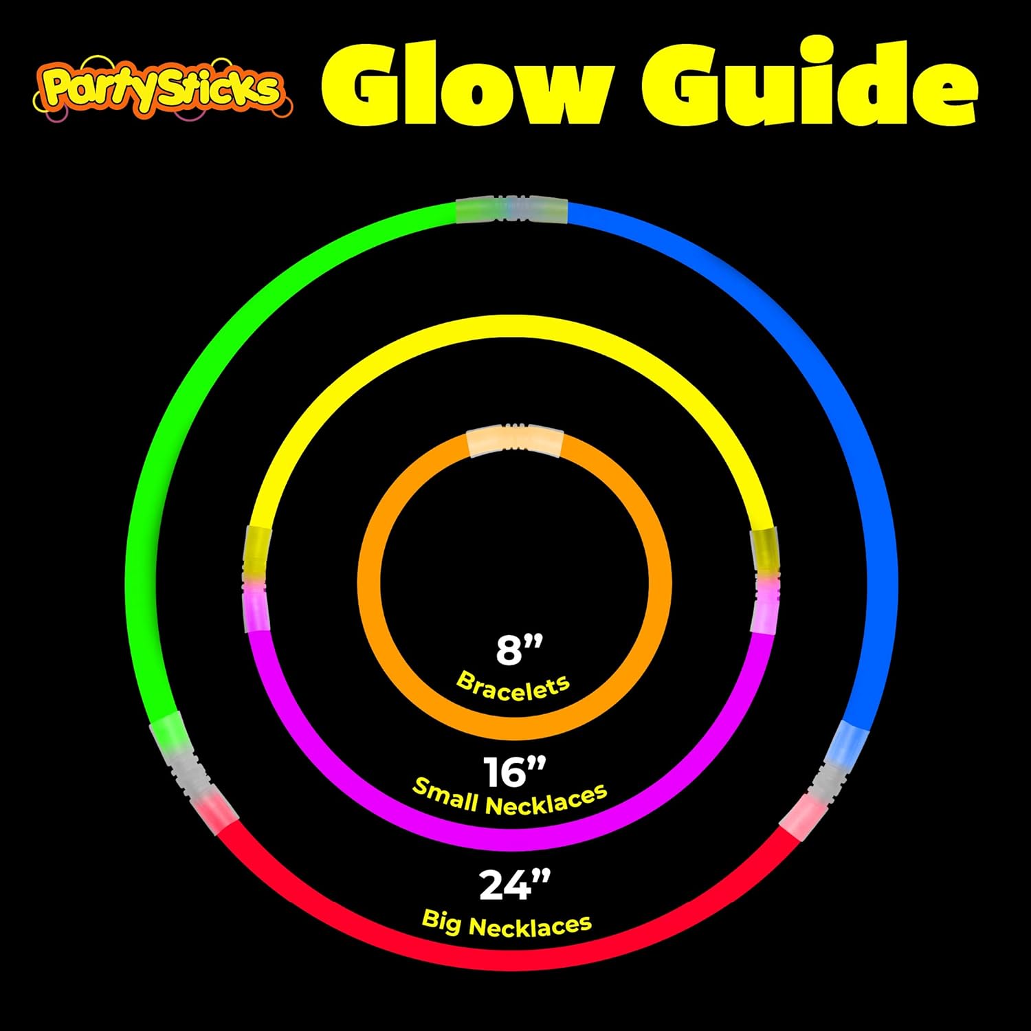 PartySticks Moondance Glow Sticks and Connectors - 40pk Party Decorations Glow in The Dark Party Favors with 16 Glow Sticks, 24 Connectors for Light Up Glasses, Glow Necklaces, Glow Bracelets: Toys & Games