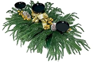 HAMIFINEE 27.6" Christmas Centerpiece Christmas Candle Holders Table Decorations with Golden Glitter Bow Berries Pine Cones Norfolk Garland Lights Xmas Table Centerpiece for Home Mantel Tabletop Decoration