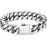 Bestyle Thick Mens Cuban Link Chain Bracelets, Durable Real 18K Gold/Black Metal Plated Solid Stainless Steel Hand Chain Cuban Bracelets for Men, Silver Black Gold Bracelets for Father Husband