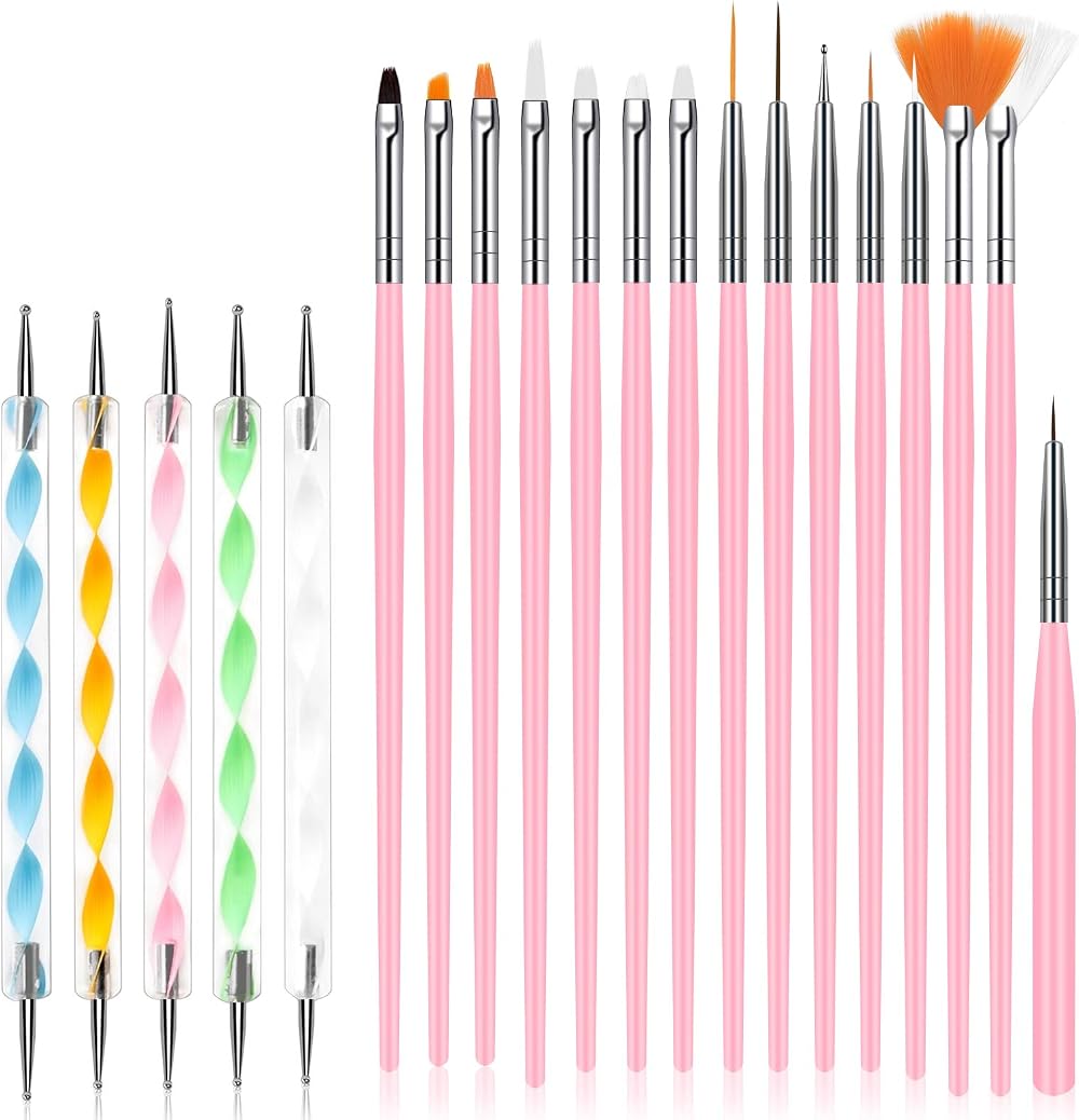 URAQT Nail Art Brushes Set 15pcs Painting Pen & 5pcs Dotting Tools Kit DIY