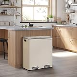 SONGMICS Dual Rubbish Bin 2-Compartment 30 L each with Lids Pedals Cream view 8