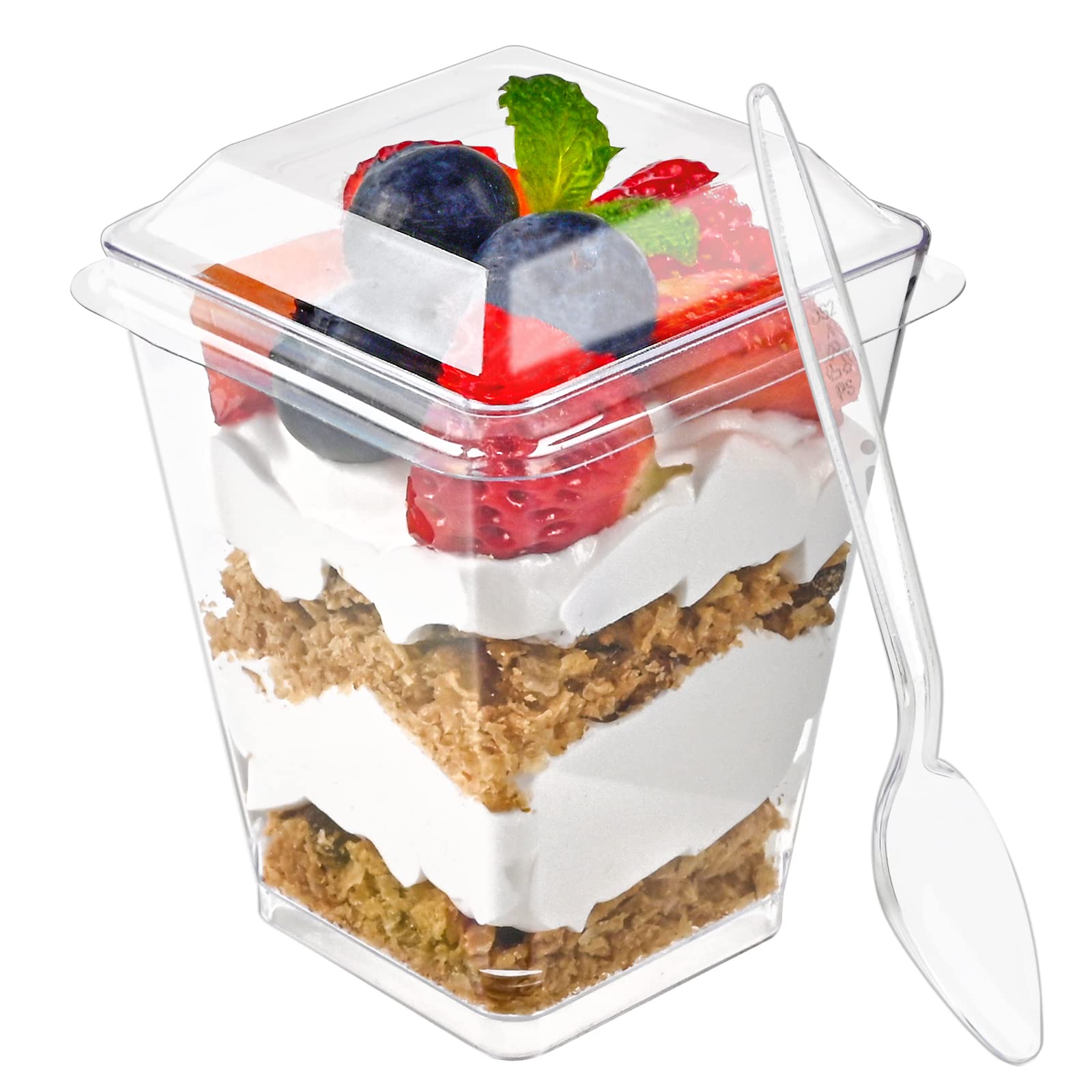 thumbnail image 2 of Ilyapa Plastic Dessert Cups With Spoons – Mini Dessert Shooters, Transparent, Disposable, Multipack 2 of 6