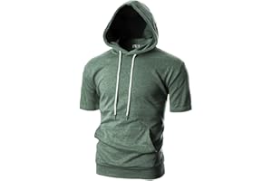Ohoo Men's Short Sleeve Hoodie Pullover Slim Fit Lightweight Summer Hooded Sweatshirt