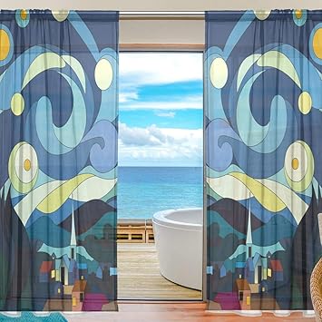 Amazon Com Deyya Art Star Night Town Moon Semi Sheer Curtains