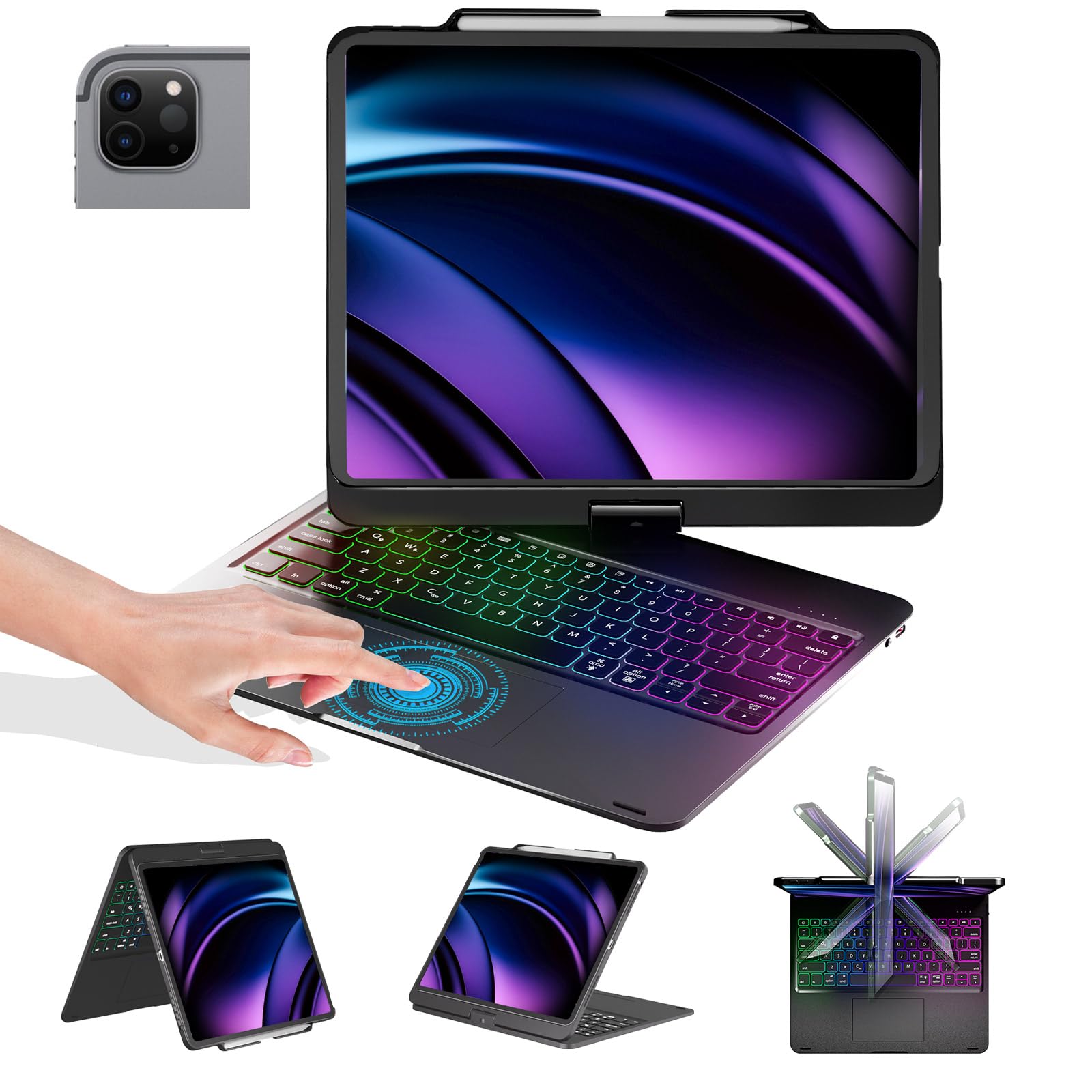 Photo 1 of BABG Keyboard Case for iPad Air 13 inch(M3/M2)&iPad Pro 13(M5/M4),iPad Pro 12.9(6th/5th /4th/3rd Gen) Case with Keyboard,360° Rotatable,Toupad,Backlits,Pencil Charging-Black