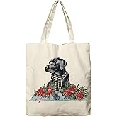 Dlzdn Winter Black Labrador Dog Tote Bag Christmas Reusable Shopping Grocery Bag Beach Bag Birthday Gifts for Women Teacher