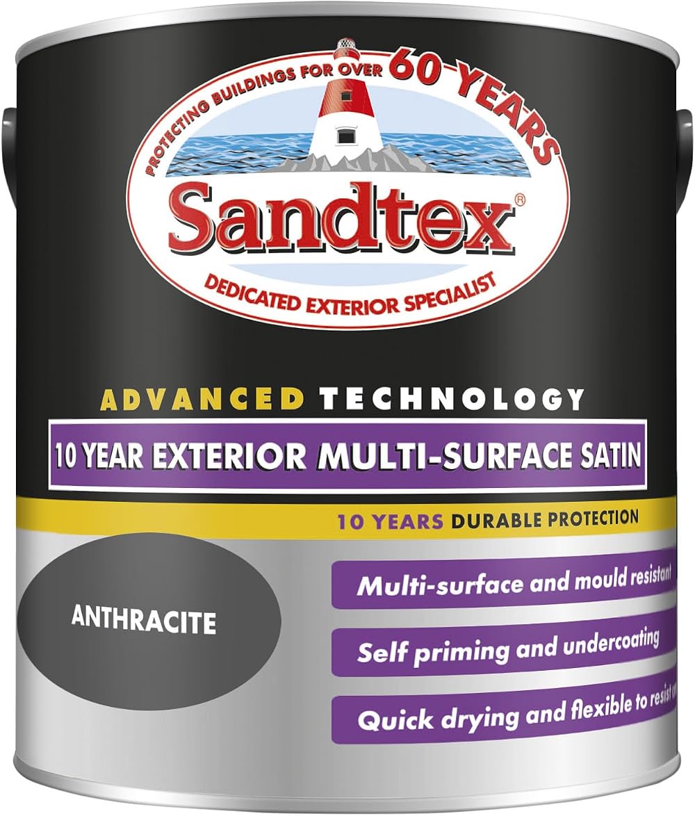 Crown Sandtex 10 Year Exterior Multi-Surface Satin Paint 2.5L Anthracite