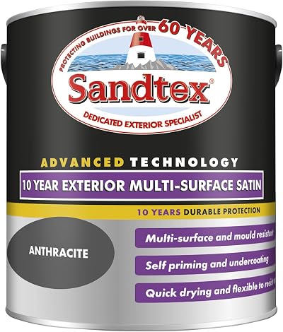 Crown Sandtex 10 Year Exterior Multi-Surface Satin Paint 2.5L Anthracite