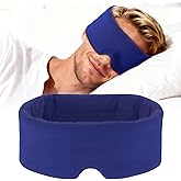 Cotton Sleep Eye Mask for Men, 100% Blocking Light Eye Mask Sleeping for Side Sleeper, Soft Zero Pressure Cooling Blackout Eye Covers for Sleeping, Sleep Mask fits All Heads Adjustable(Blue)
